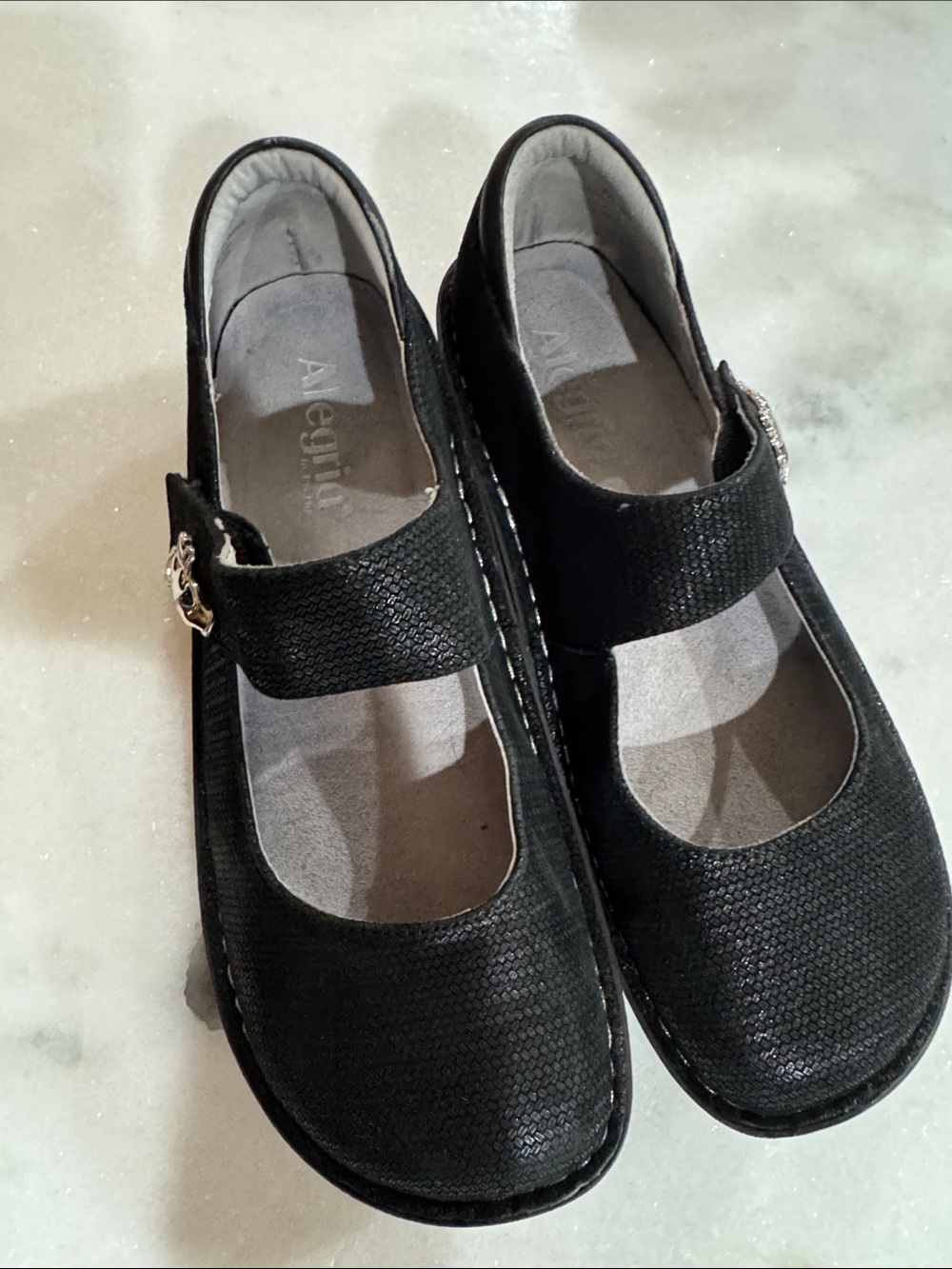 Alegria Black Mary Jane Comfort Flats with Decorative Buckle